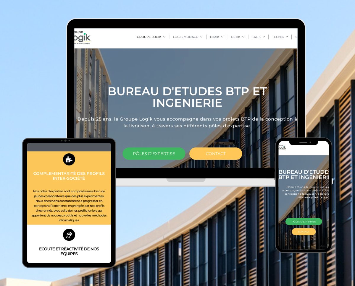 Site web du Groupe Logik sur ordinateur, tablette et mobile