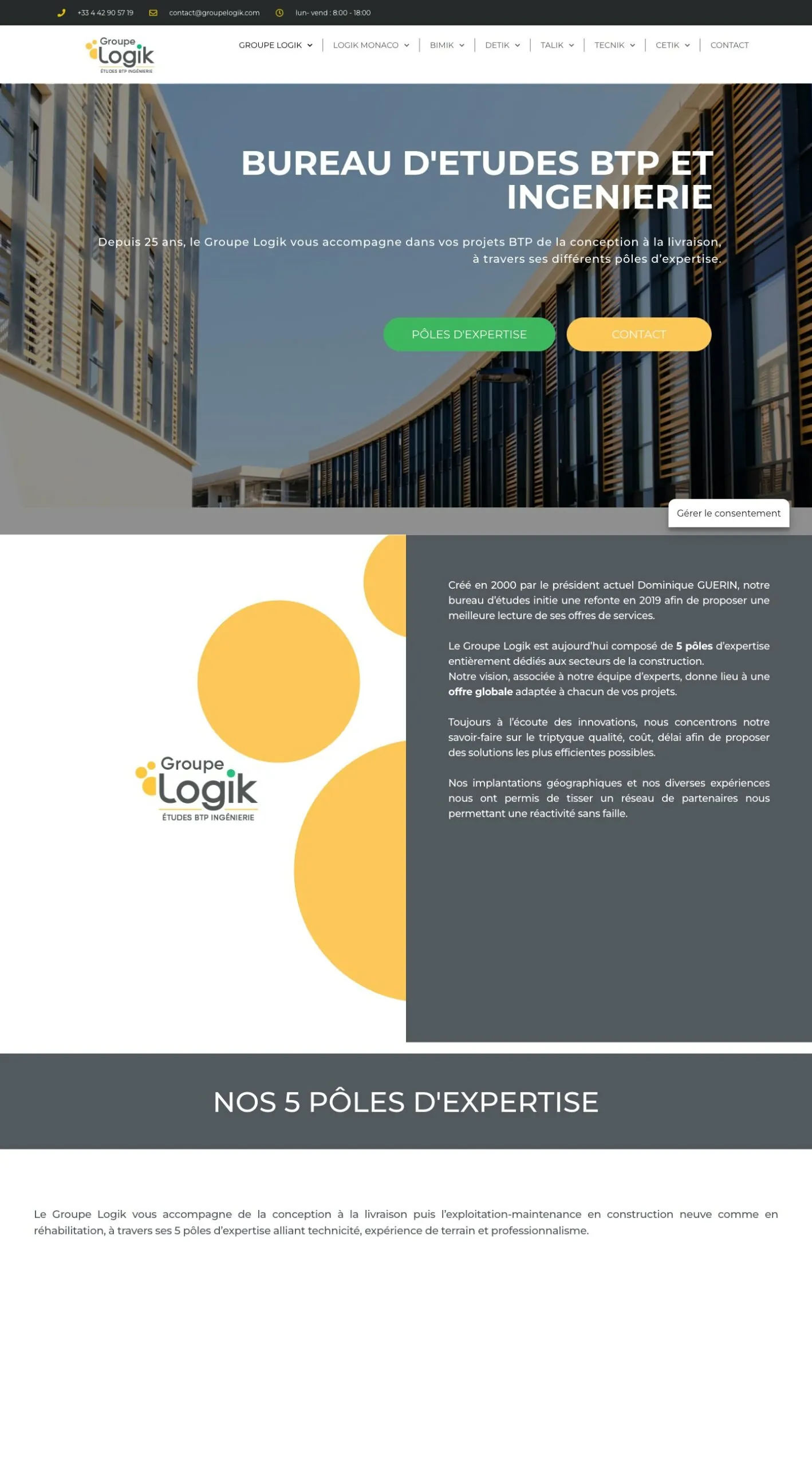 Groupe Logik website on desktop