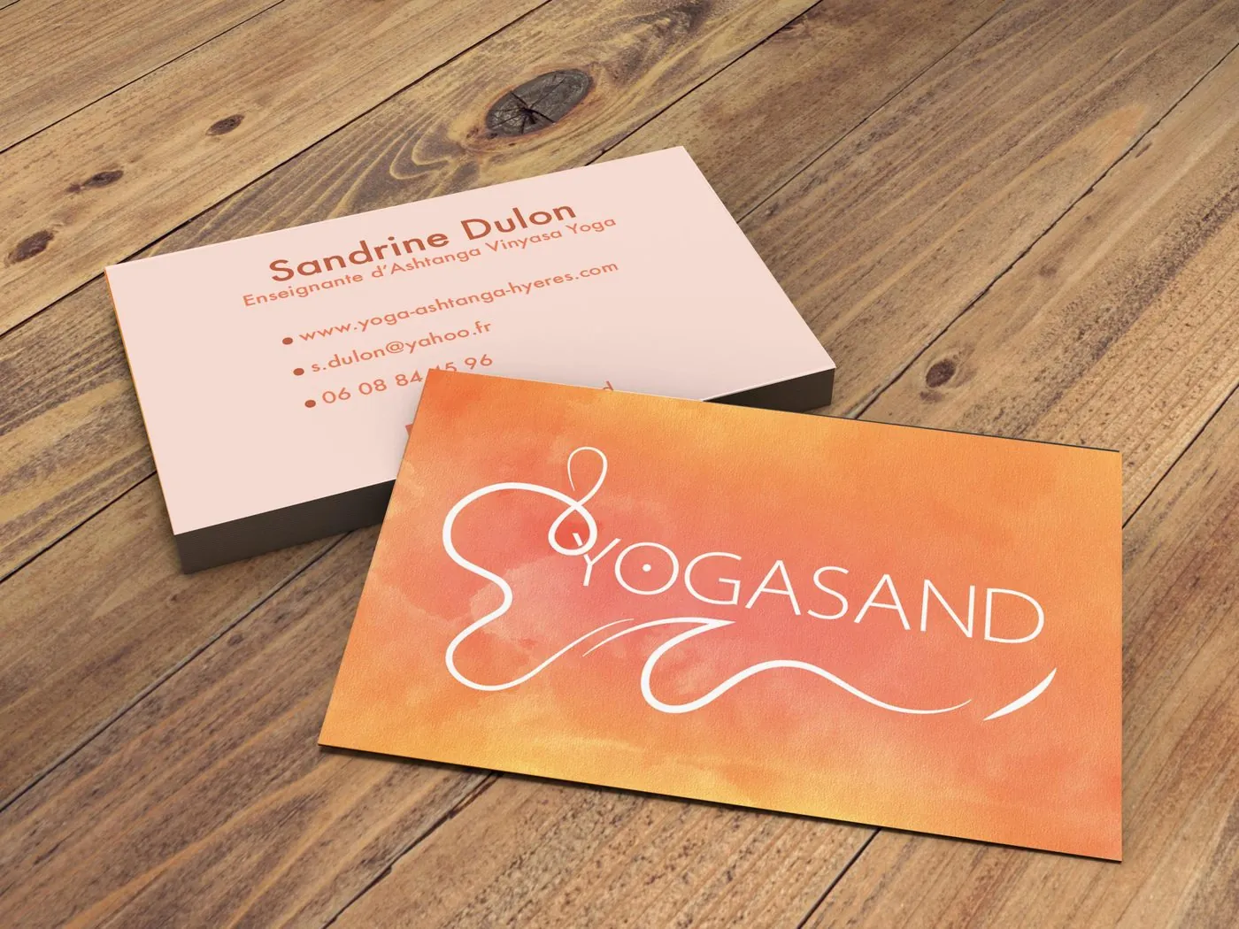 Yogasand brand identity applied to business cards